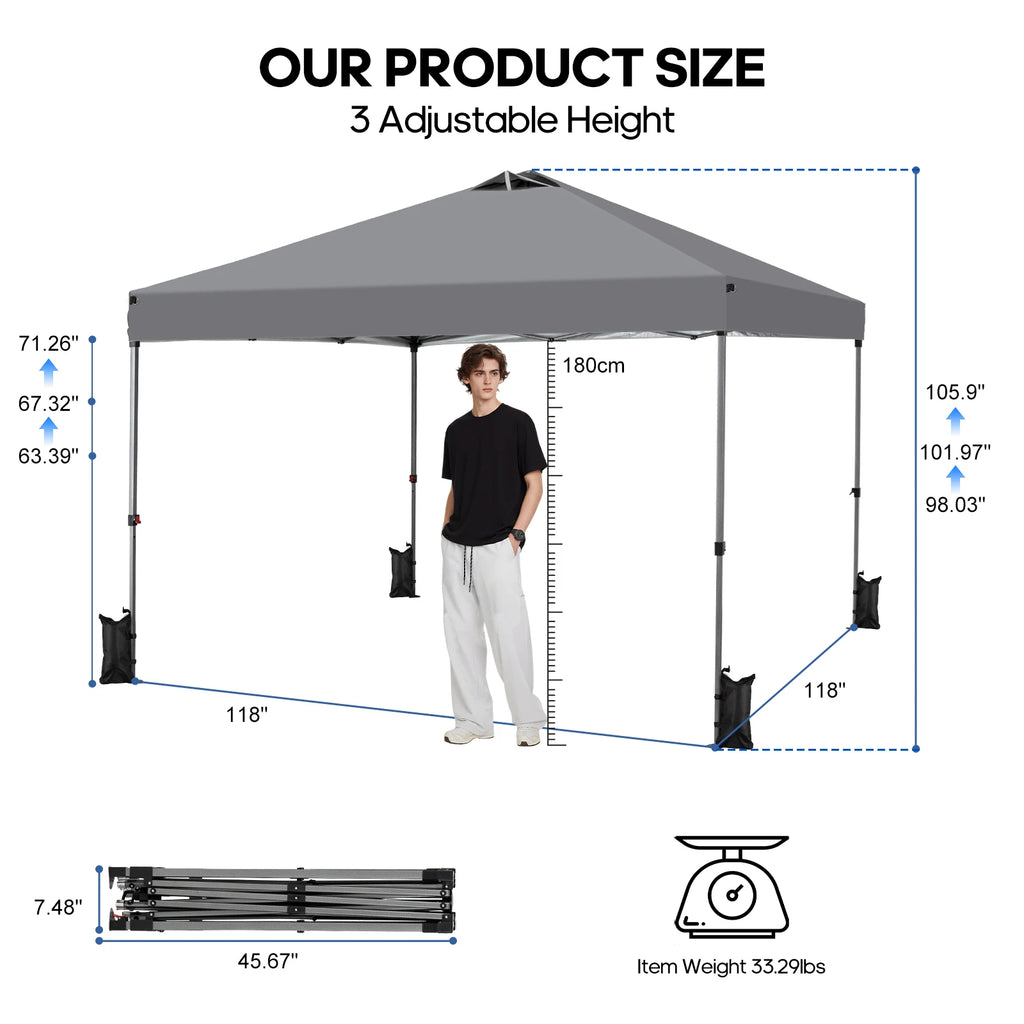 JHK 10x10ft One Push Setup Pop Up Canopy Tent Portable Outdoor Sun Shelter for Beach Events Camping with Rolling Carry Bag