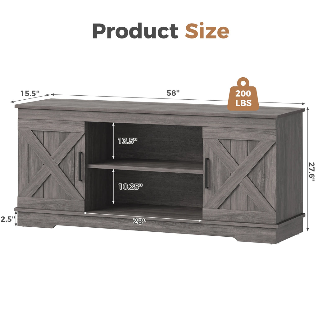 JHK 58IN Wooden TV Stand For Up To 65 Inch TV Double Door Cabinet Entertainment Center Media Console 2 Storage For Living Room