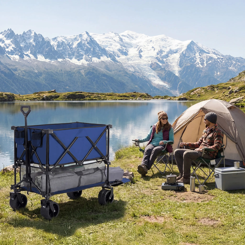 JHK Outdoor Wagons Cart Double Decker 440 lbs Large Capacity Collapsible Foldable Garden Beach Cart for Grocery Garden Camping
