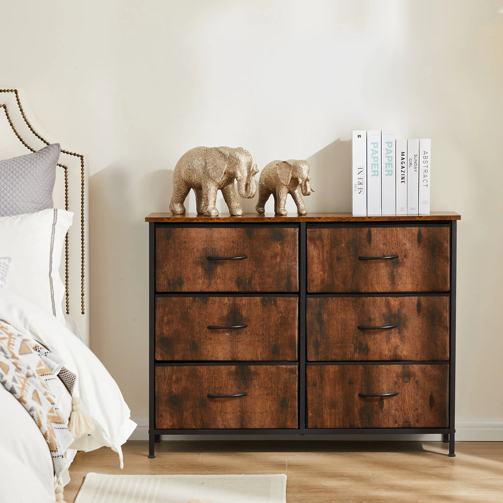 JHK Nightstand 6 Fabric Drawers Dresser For Bedroom Bedside Sofa Table With Storage Closet Chest Display Cabinet Furniture