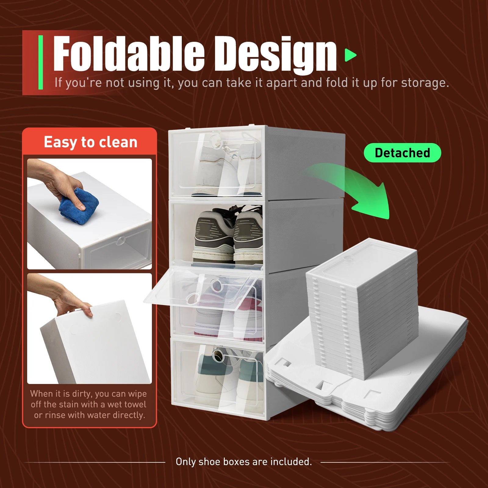 20/24PCS Foldable Flip Shoe Boxes Set Clear Plastic Stackable Storage Containers Home Organizer 33x23x14cm - Shoe Rack Case