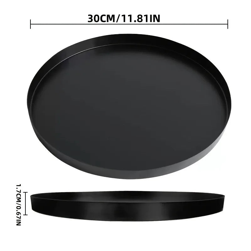 1pc Living Room Desktop Tray Bathroom Aromatherapy Tray Black Metal Round Multifunctional Desk Storage Rack