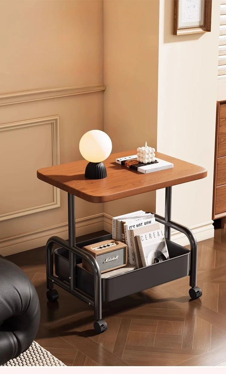  Rolling Laptop Desk & Storage Table - Double-Tier Mobile Stand with Basket, Perfect as Sofa Side Table or Bedroom Nightstand