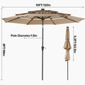JHK 3-Tier 10FT Outdoor Patio Umbrella with 32 LED Lights Crank 8 Sturdy Ribs Table Umbrella for Pool Beach and Outdoor