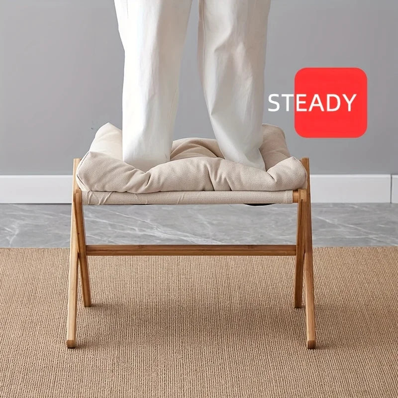 Bamboo Foldable Peddle with Soft Cushion Seat - Portable for Office and Home Use, Space Saving Design , Footstool Furniture