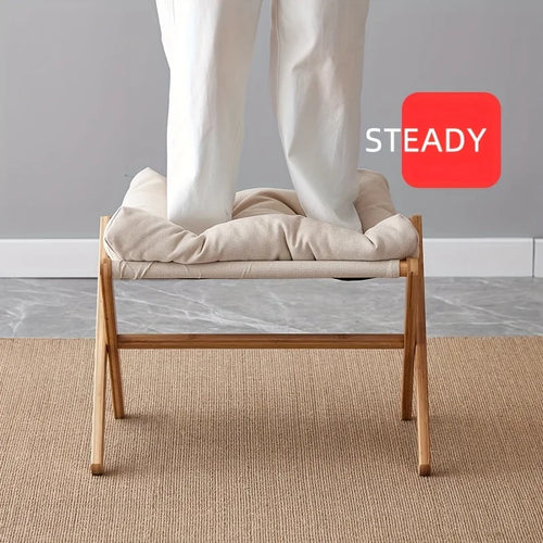 Bamboo Foldable Peddle with Soft Cushion Seat - Portable for Office and Home Use, Space Saving Design , Footstool Furniture