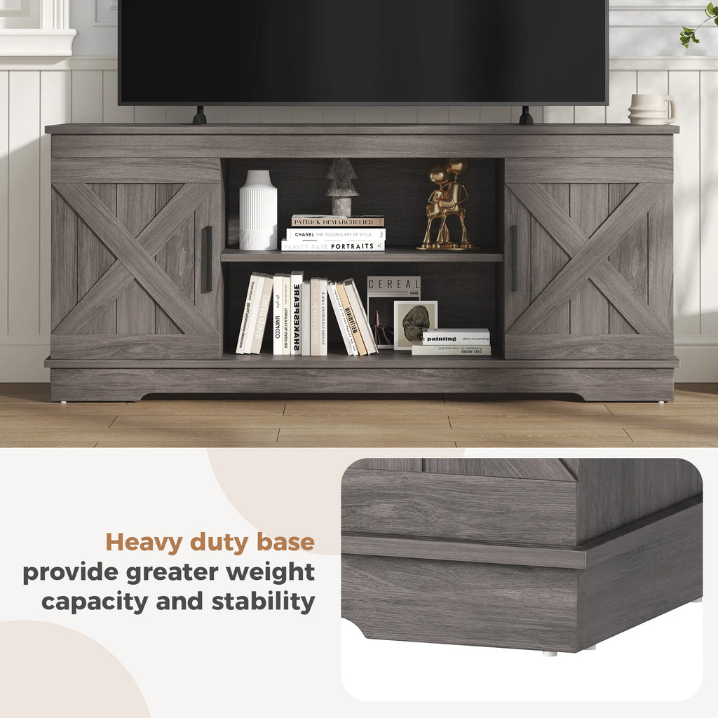 JHK 58IN Wooden TV Stand For Up To 65 Inch TV Double Door Cabinet Entertainment Center Media Console 2 Storage For Living Room