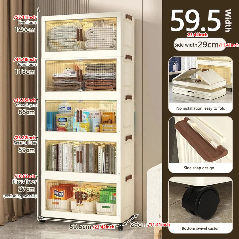 Foldable Plastic Storage Cabinet For Baby Clothes Multi Layered Closet