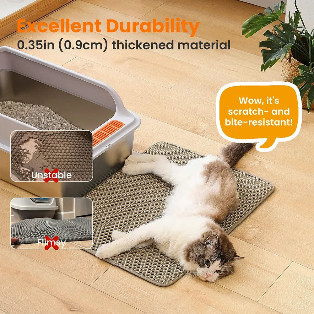 NEWc Large Size Cat Litter Mat-Advanced Honeycomb Double Layer Design,Urine Waterproof,Easy Cleaning,Scatter Control,Stay Clean