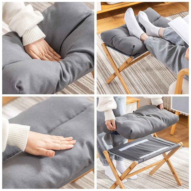 Bamboo Foldable Peddle with Soft Cushion Seat - Portable for Office and Home Use, Space Saving Design , Footstool Furniture