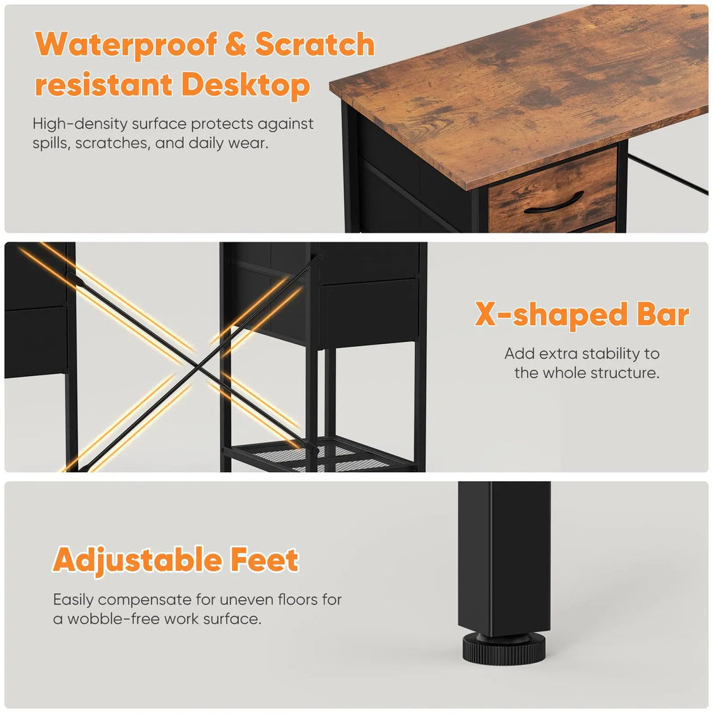 JHK Computer Desk 55 Inch with 4 Drawers Home Office Table with Mesh Shelf for Work Writing Gaming Storage Furniture for Bedroom