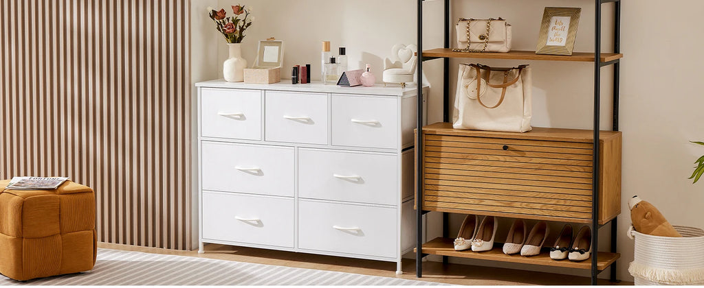 JHK Wardrobes For Bedroom With 5/7/10 White Lover Fabric Drawers Chest Wardrobe Closet For Storage Cabinet Bedroom Of Furniture