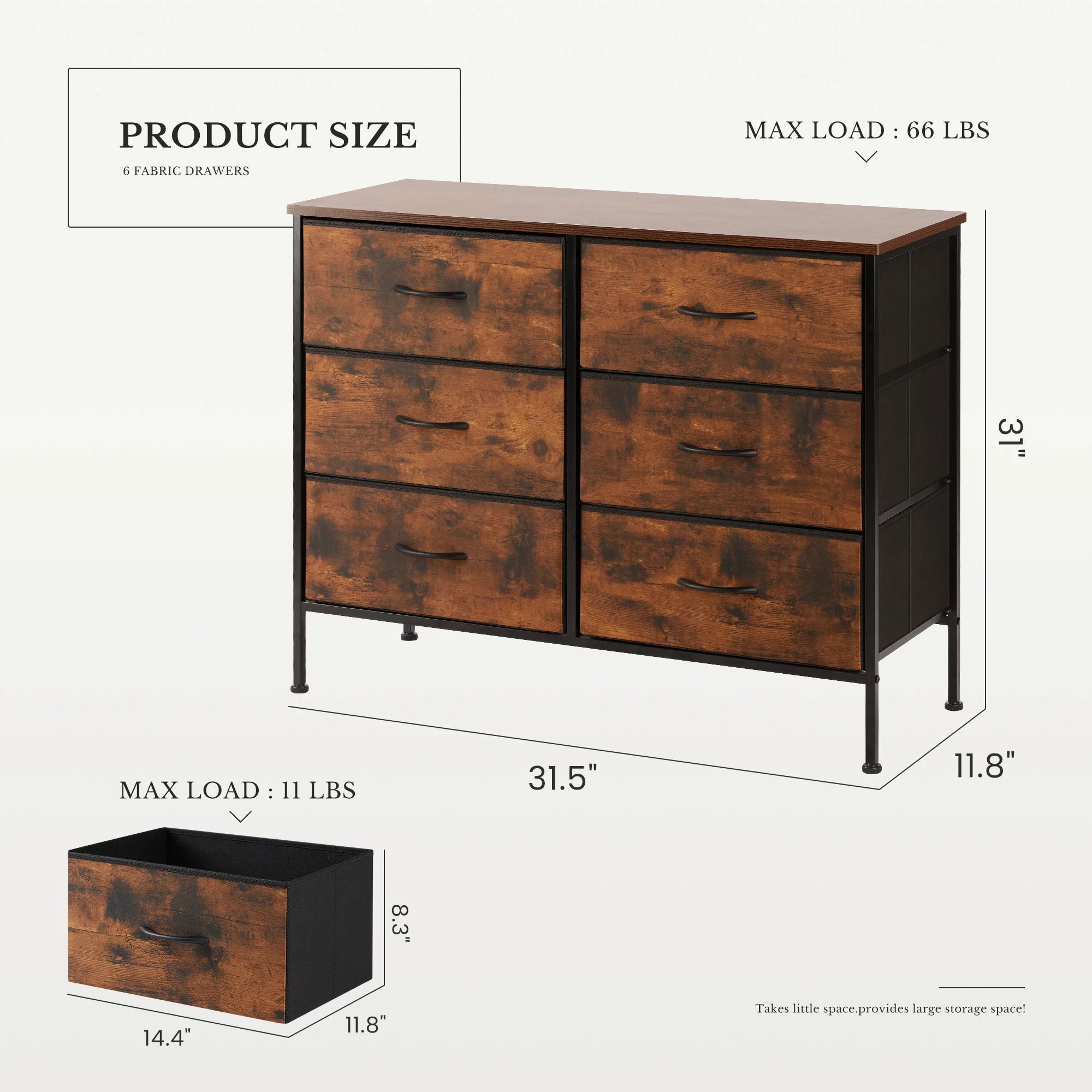 JHK Nightstand 6 Fabric Drawers Dresser For Bedroom Bedside Sofa Table With Storage Closet Chest Display Cabinet Furniture