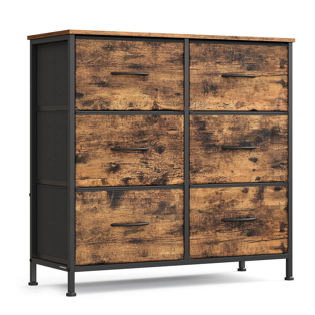 SONGMICS Dresser for Bedroom, Chest of Drawers, TV Stand, Steel, MDF, 6 Non-Woven Fabric Drawers, Storage Organizer Unit, Closet