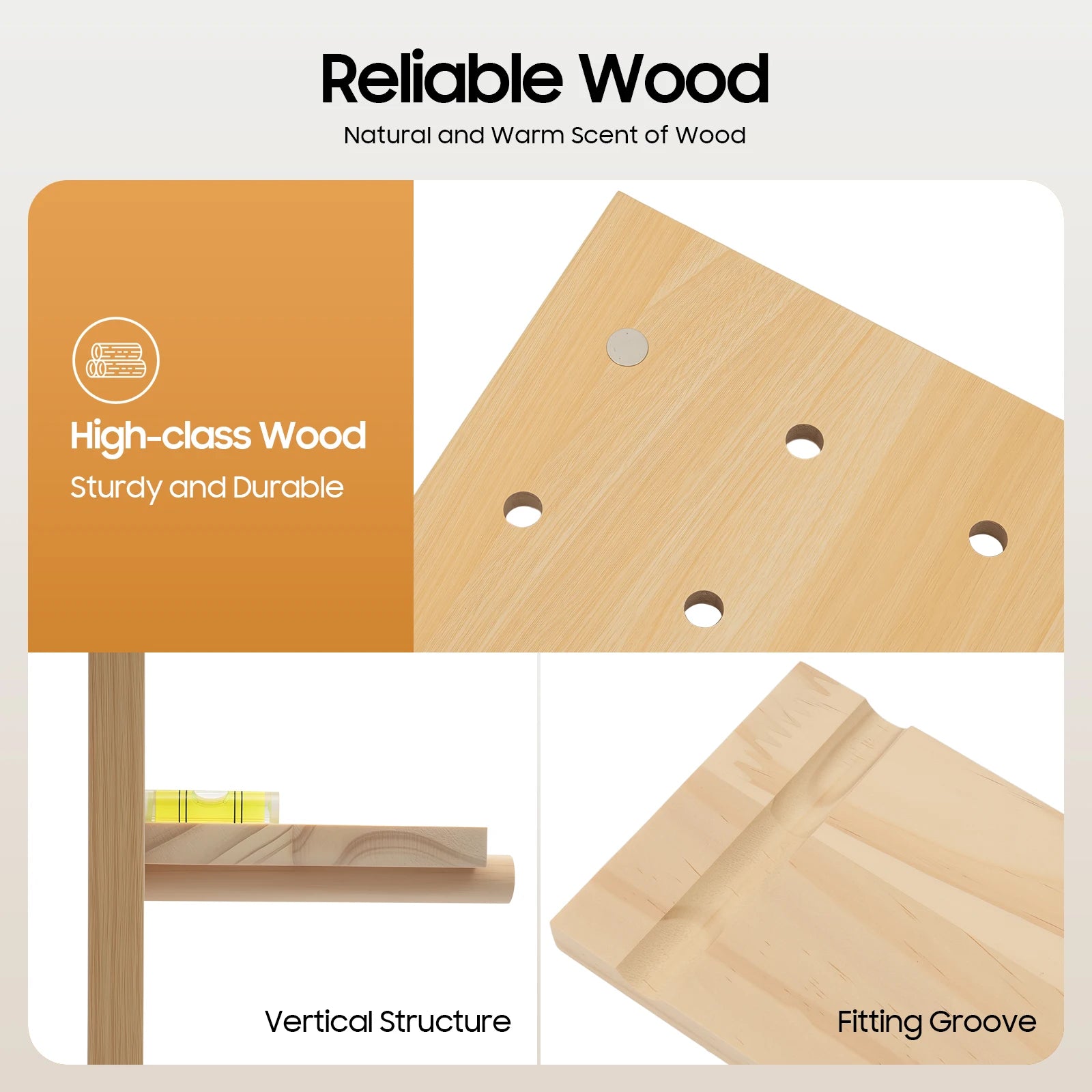 Wall Mount Wood Pegboard, Natural Wood Storage Display Shelf Wall Organizer, Kitchen Office DIY Tool Board Panel Rack Load 10kg