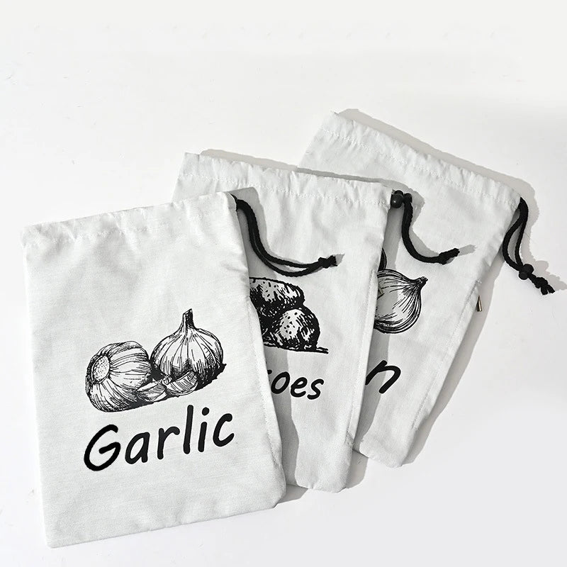 Potato Onion Garlic Storage Bag Durable Kitchen Vegetables Storage Pouch Drawstring Food Storage Bags with Zipper