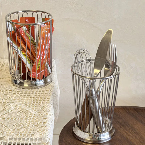 1pc Cutlery Drain Basket Stainless Steel Chopsticks Holder Fork Spoon Storage Basket Kitchen Desktop Hollowed-out Fruit Basket