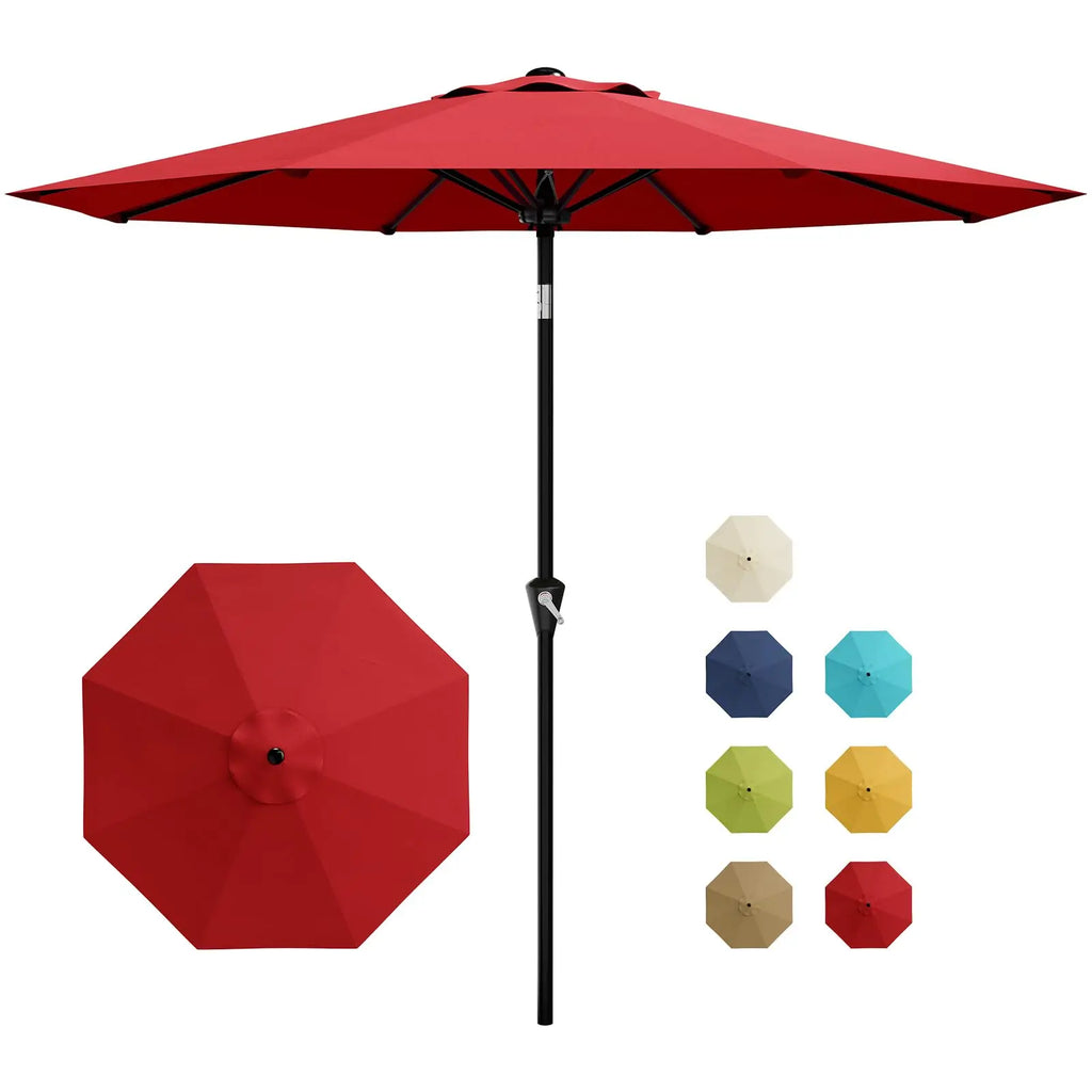 Nine Foot Patio Umbrella With Crank Tilt UV Protection For Outdoor Pool Deck