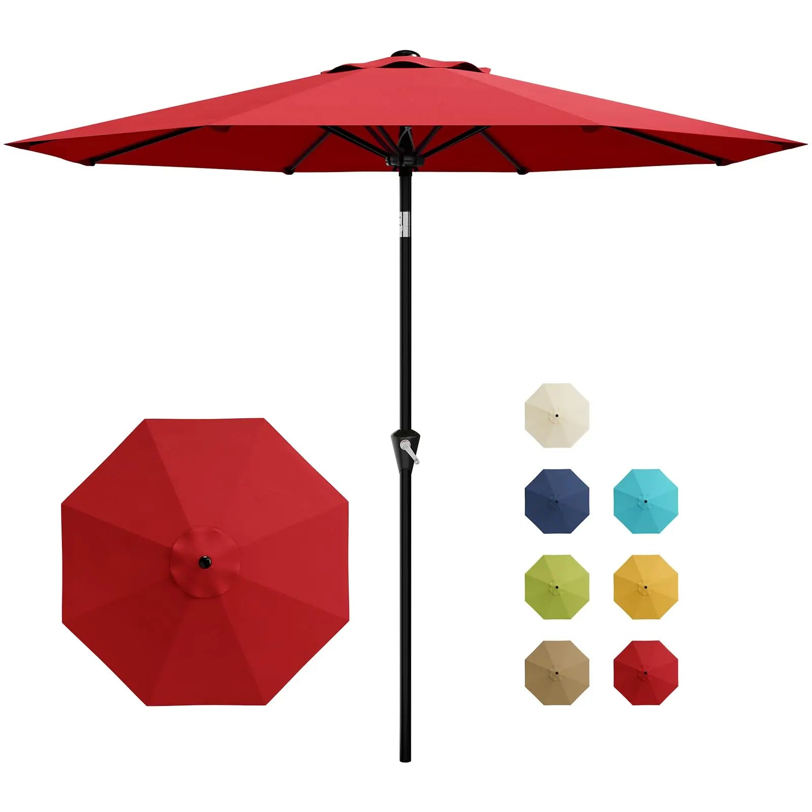 Nine Foot Patio Umbrella With Crank Tilt UV Protection For Outdoor Pool Deck