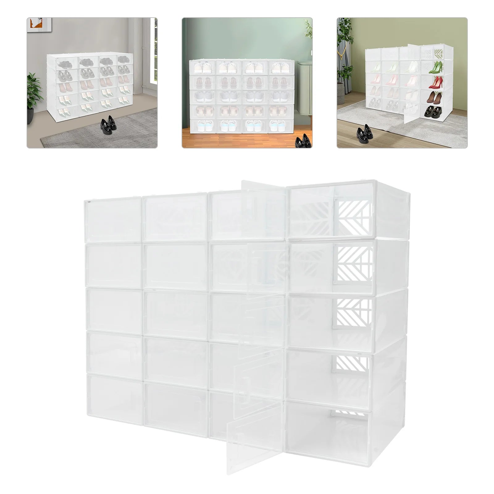 20 Pcs Shoe Storage Box Transparent PP Plastic Shoe Cabinet Moisture & Dust Proof Modern Organizer Black/White