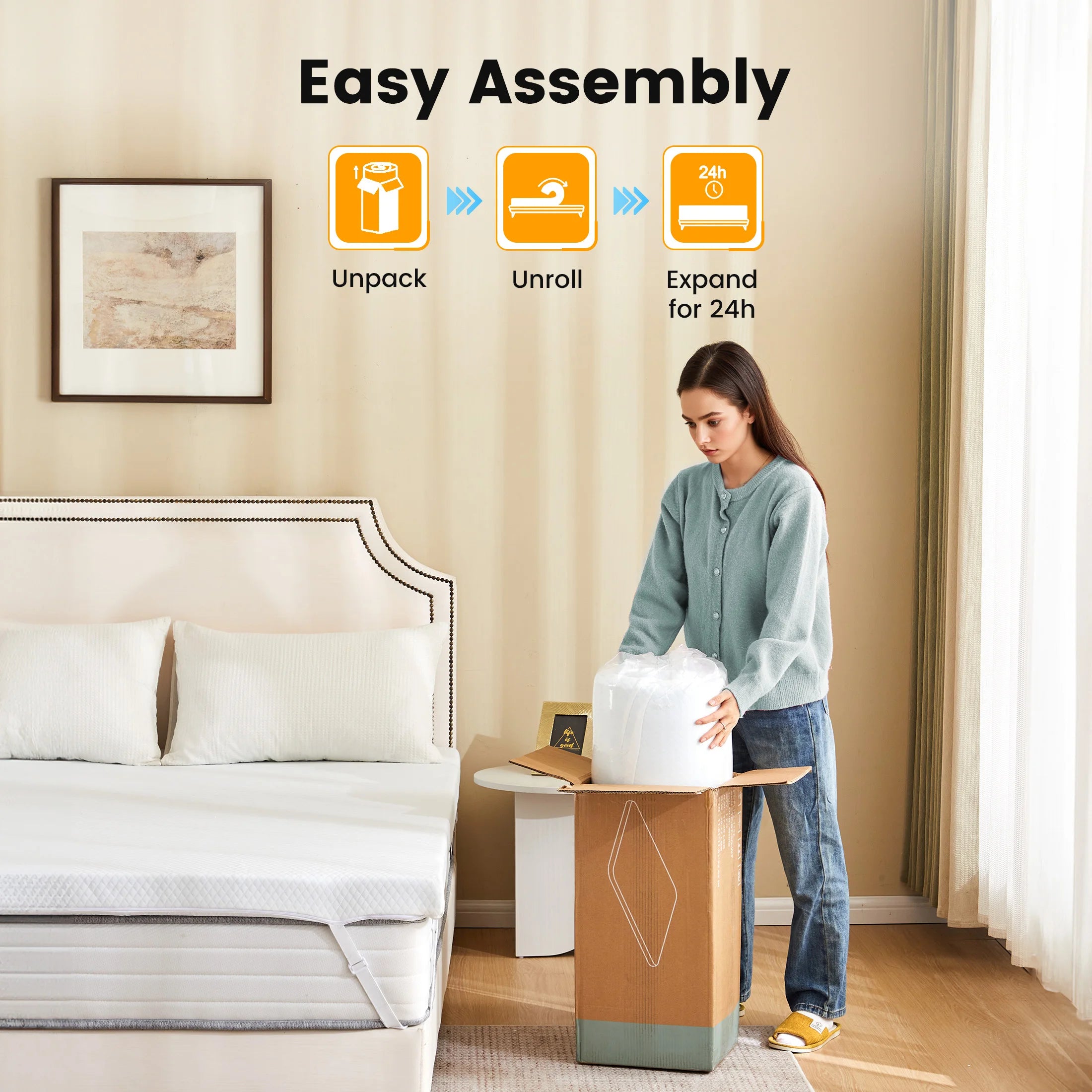 JHK 3 Inch with Fabric Cover Gel Memory Foam Mattress Topper Full Size Cooling Mattress Soft and Breathable Bed Topper
