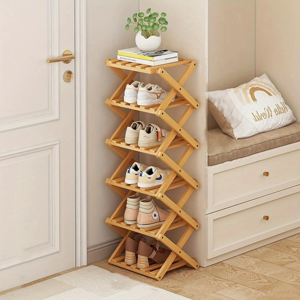 Convenient Shoe Rack, Foldable Space Saving Shelves for Home and Bedroom - Interior Entry Storage Free Footed Shoe Narrow Shelf