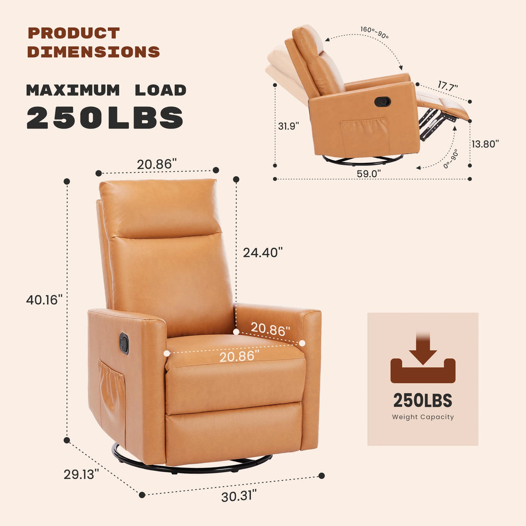 JHK Swivel Rocking Living Room Sofa Glider Rocker Recliners for Living Room with Extra Large Footrest Upholstered Deep Seat