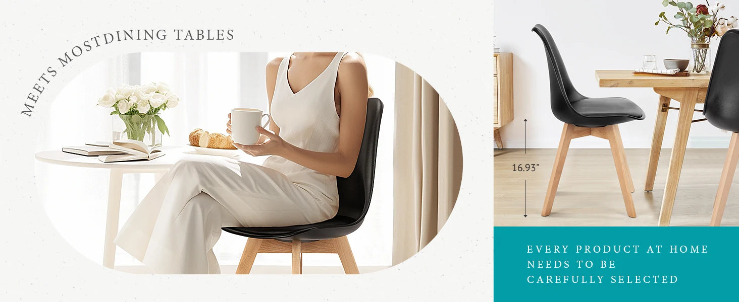 JHK PU Leather Dining Chairs Set of 4 Wooden Legs Lounge Chair for Home Kitchen Comfortable Sponge Cushion Living Room Chair