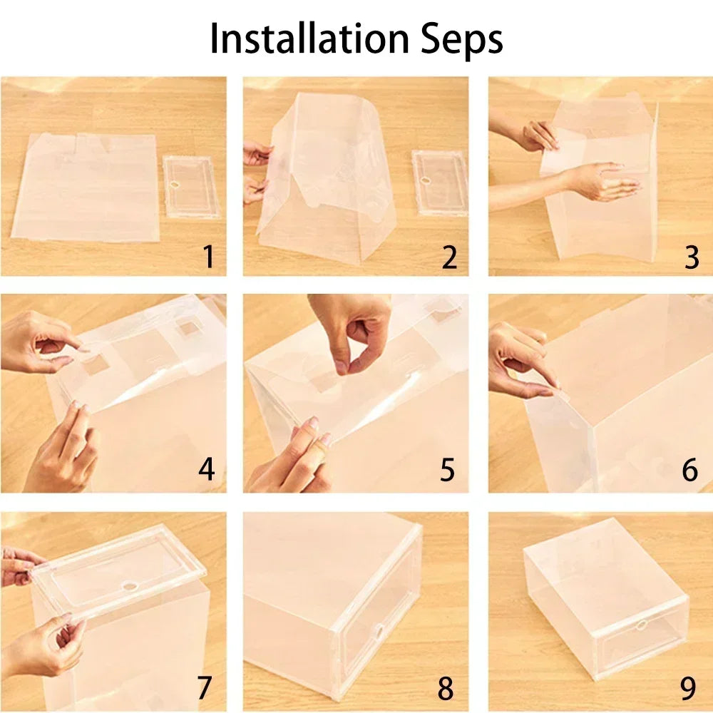 6pcs Transparent Shoe Boxes Stackable Shoe Cases Storage Plastic Shoes Box Dustproof Sneaker Boxes Shoes Furniture Organizers