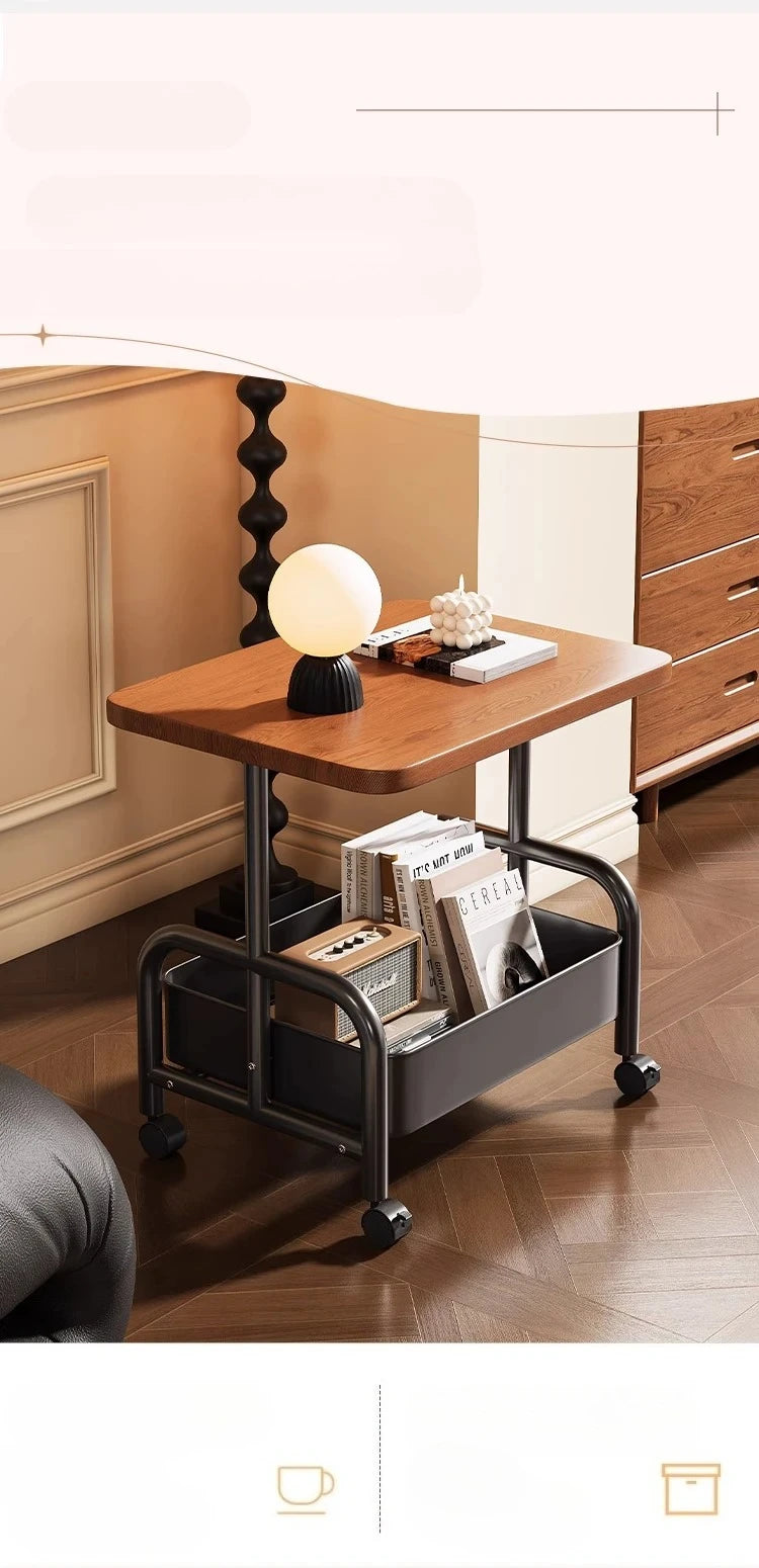  Rolling Laptop Desk & Storage Table - Double-Tier Mobile Stand with Basket, Perfect as Sofa Side Table or Bedroom Nightstand