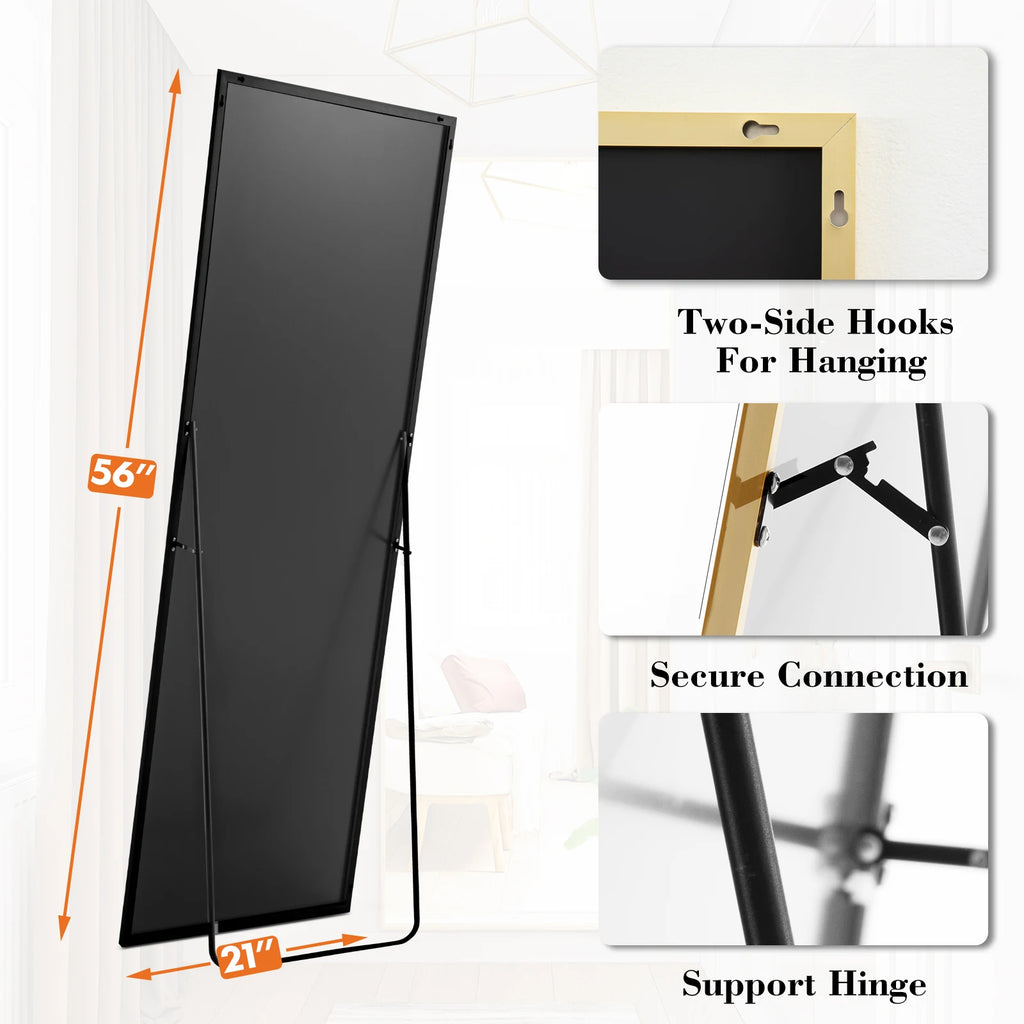 JHK 56"x21" Mirror with Aluminum Alloy Frame Full Length Mirror with Stand Floor Body Wall-Mounted Mirrors For Bedroom Bathroom