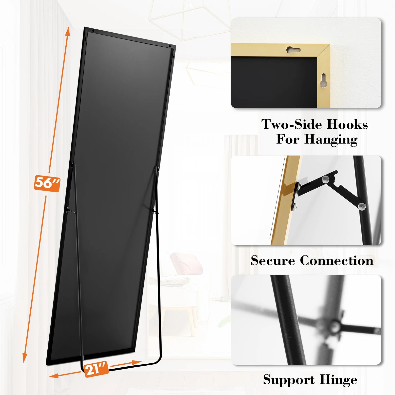 JHK 56"x21" Mirror with Aluminum Alloy Frame Full Length Mirror with Stand Floor Body Wall-Mounted Mirrors For Bedroom Bathroom
