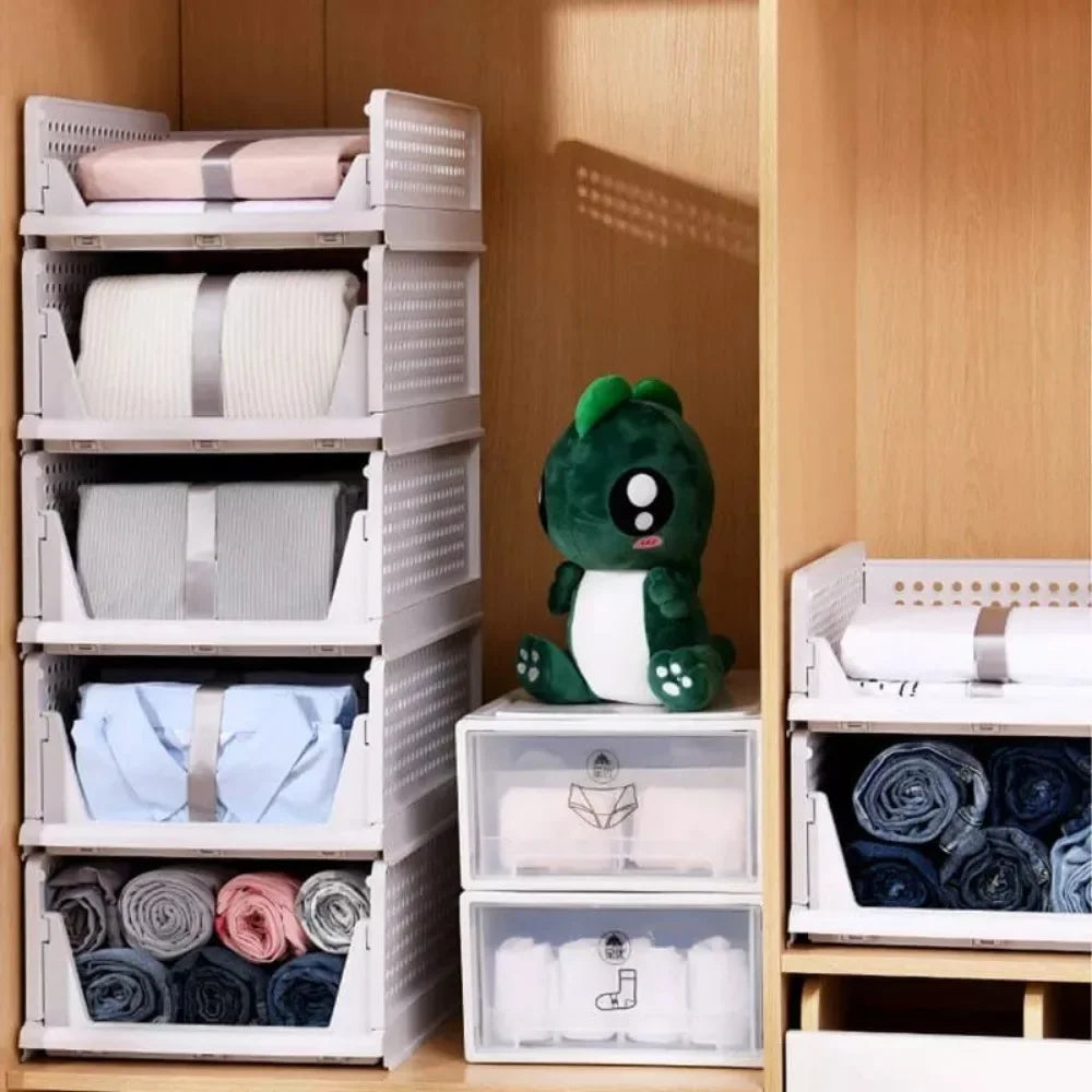 Home Stackable Plastic Drawers Organizing Boxes Partition Bedroom Office Organizers Closet Clothes Panties Folding Storage Box