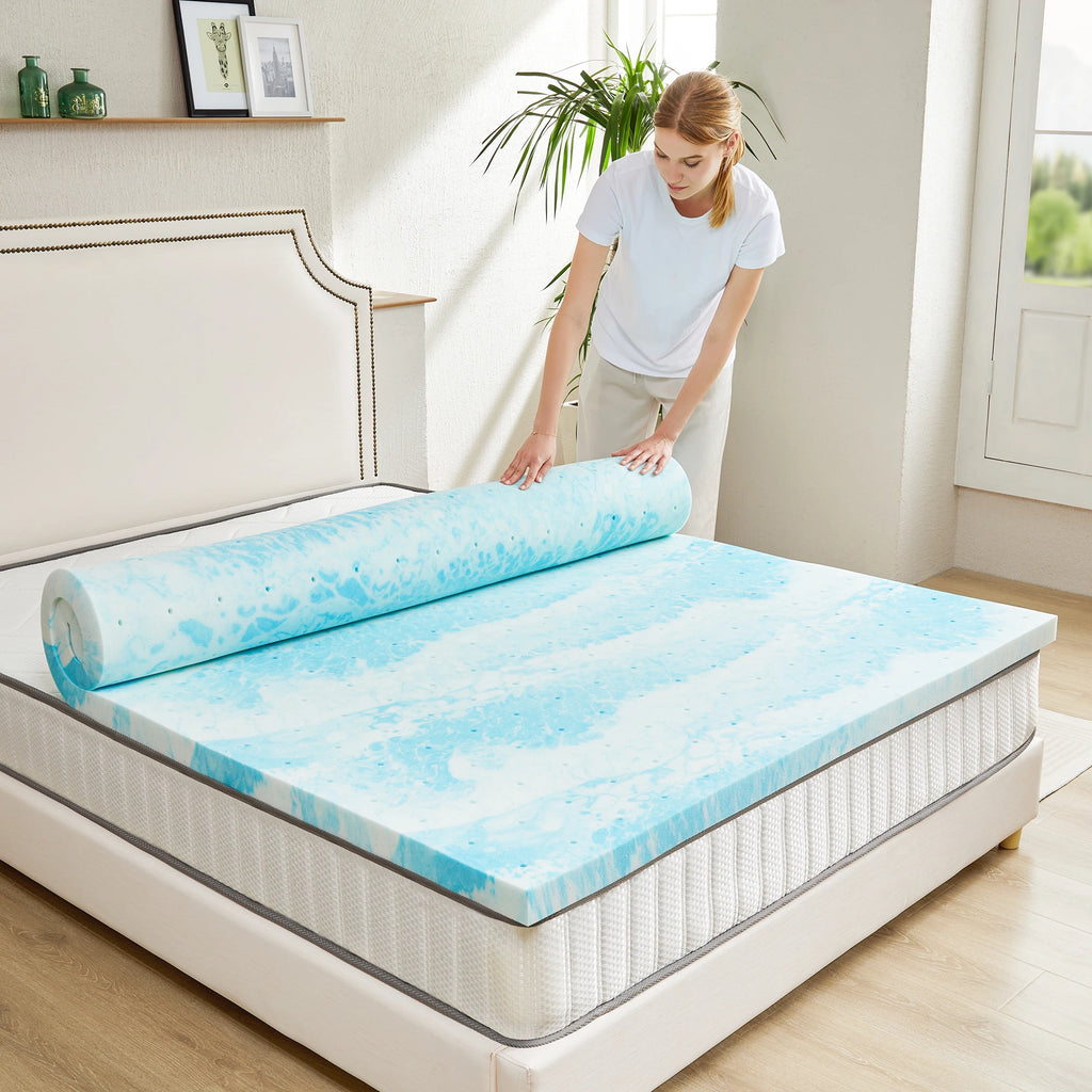 JHK 2-4 Inch Memory Foam Soft Mattress Topper Thick Gel Cooling Mattress Soft and Breathable Bed Topper Bedroom Furniture