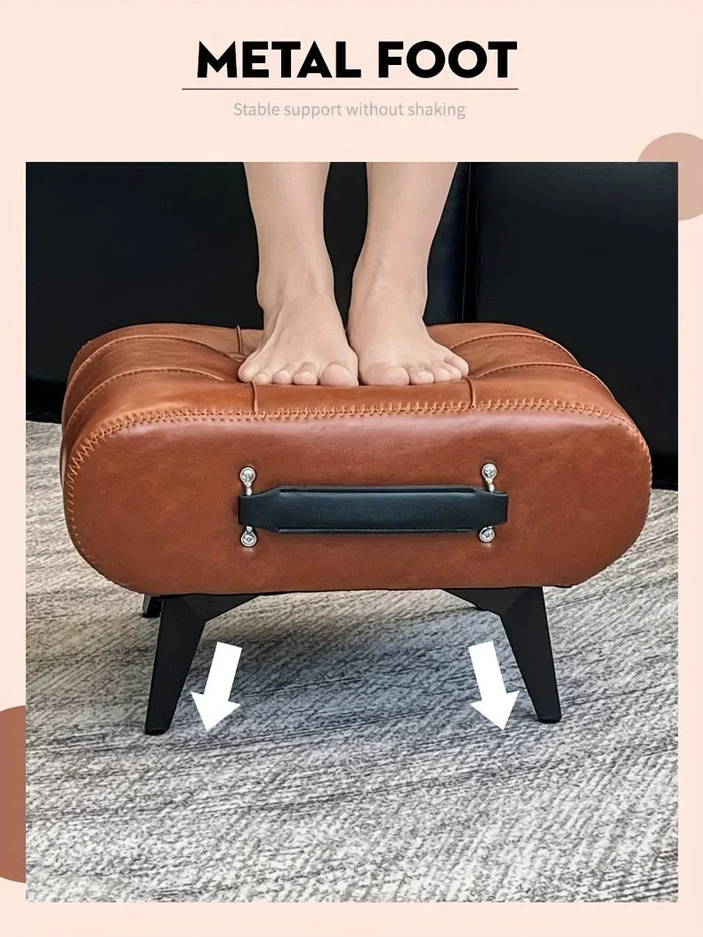 A High-quality Oil-and-wax Leather Low Stool, Footstool, Leather Footrest Stool, Stylish Multifunctional Sofa Side Piece