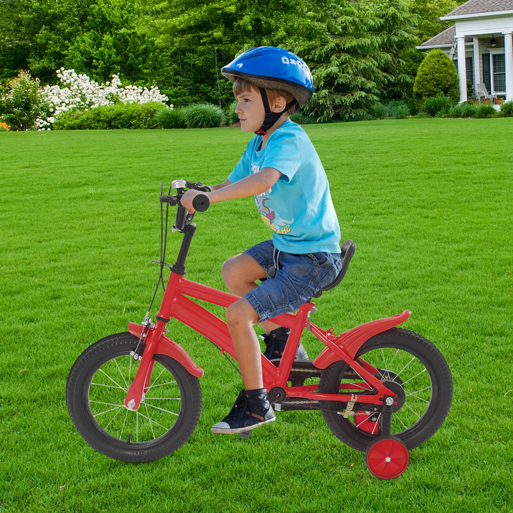 14 Inch Kids Bike w/ Training Wheels, Adjustable Seat Height Dual Brakes Children's Bicycle Kids Learning Bicycle for Boys Girls