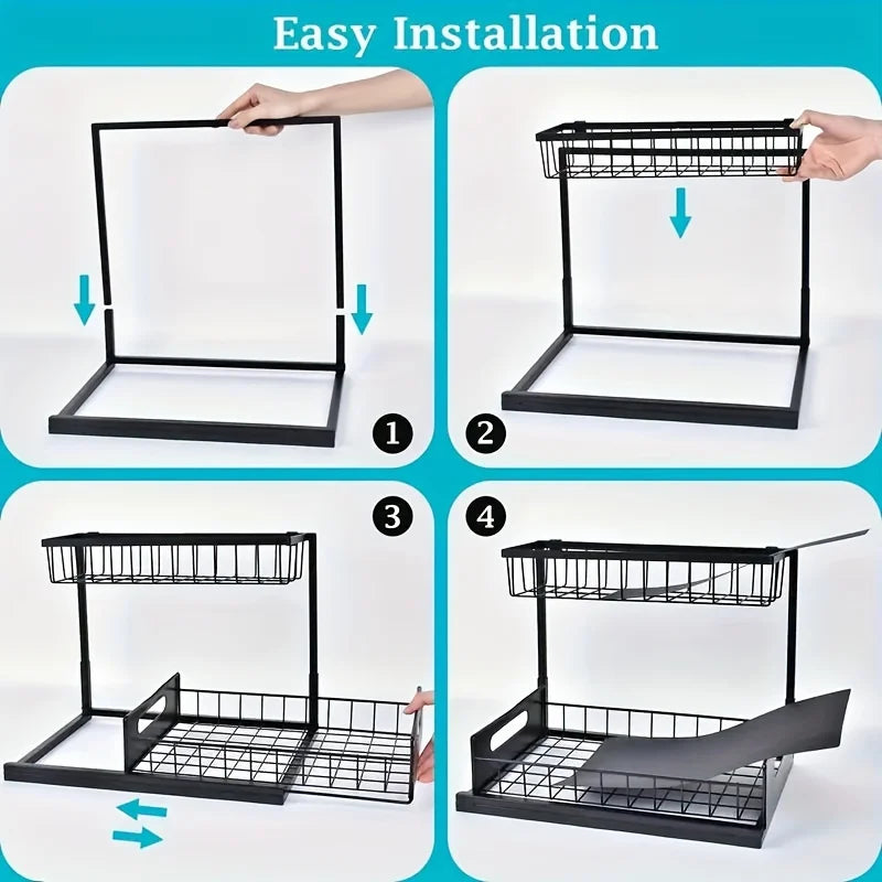 Kitchen Double-Layer Sliding Sink Under-Sink Shelf for Home Use Pull-Out Cabinet Storage Rack for Kitchen and Bathroom Storage