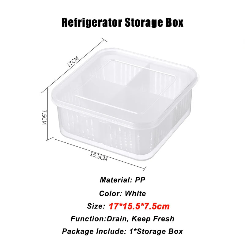 4 Grids Refrigerator Storage Box Food Vegetable Fruit Storage Box Fridge Organizer Drain Basket Meat Onion Ginger Clear Crisper
