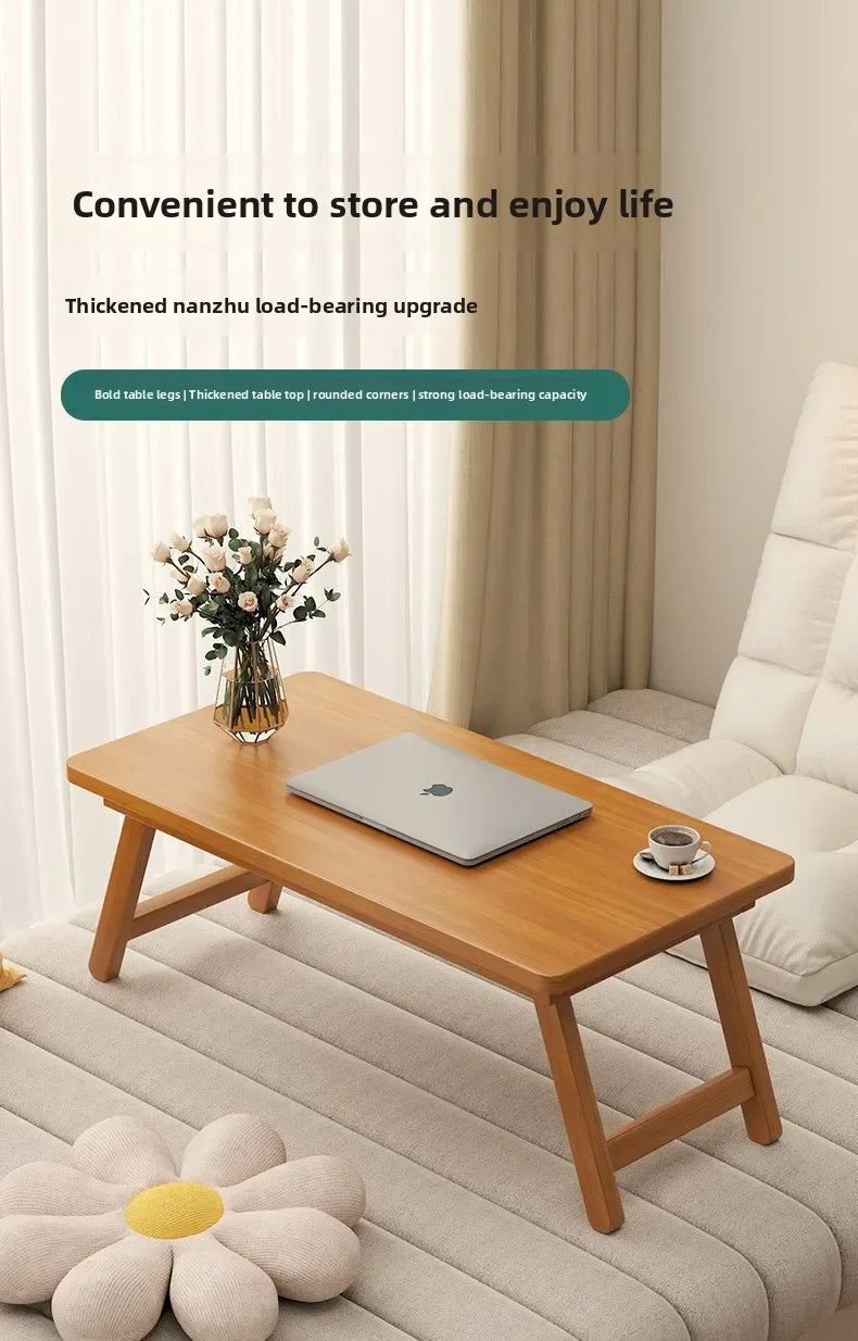 Foldable Tatami Coffee Table - Japanese Style Low Table for Bay Window & Living Room, Portable Bed Tea Table, table basse