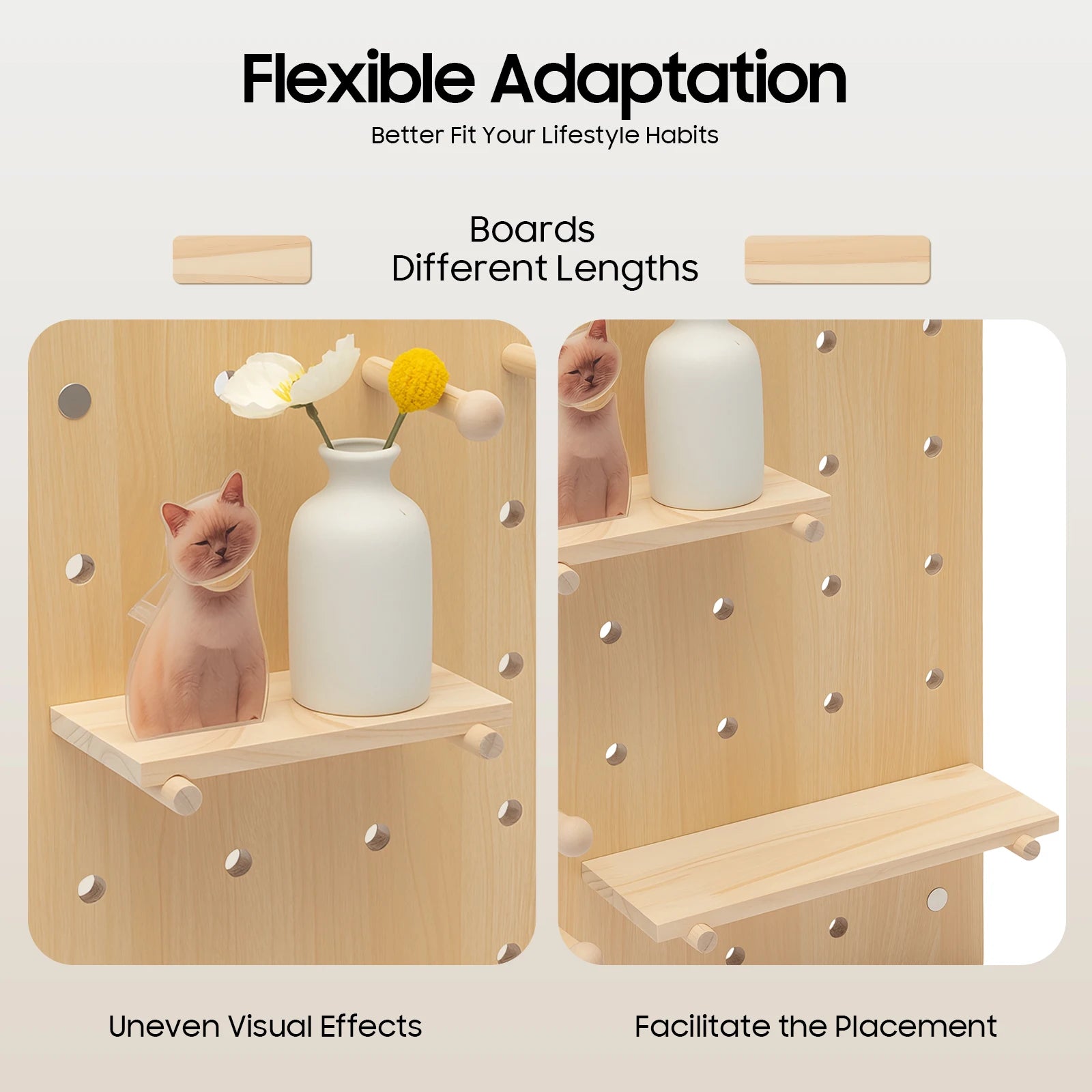 Wall Mount Wood Pegboard, Natural Wood Storage Display Shelf Wall Organizer, Kitchen Office DIY Tool Board Panel Rack Load 10kg