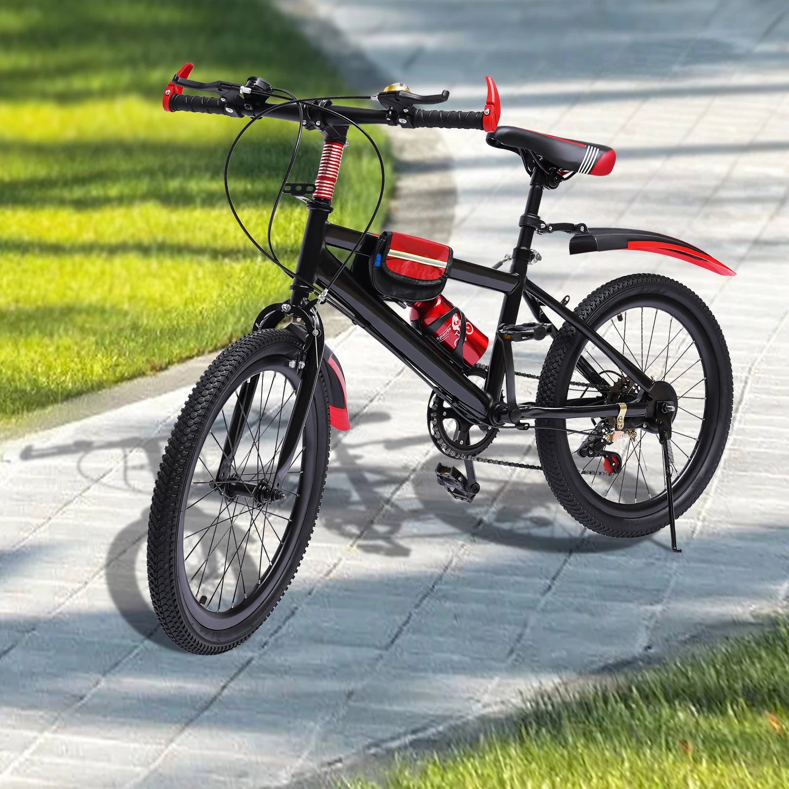 20" Mountain Bike 7 Speeds Kids Bicycle Dual-Disc Brakes Unisex Children's Bicycle Height Adjustable MTB Boys Girls Riding Bike