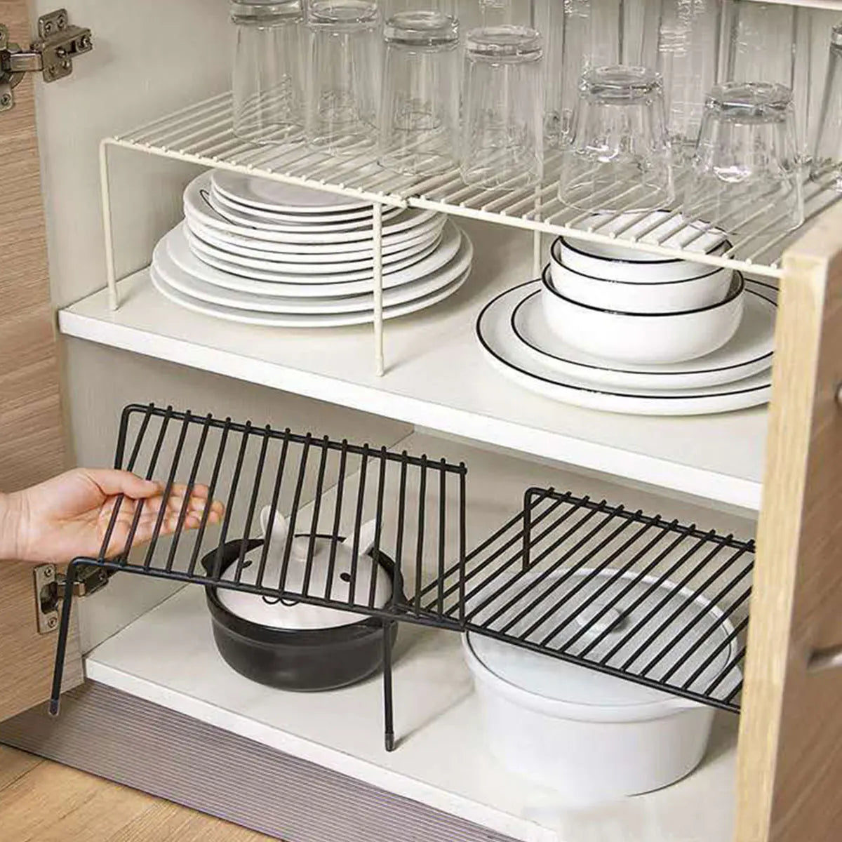 Retractable Kitchen Shelf Multifunctional Expandable Stackable Sliding Rack Space Saving Home Cabinets Tableware Organizer Rack