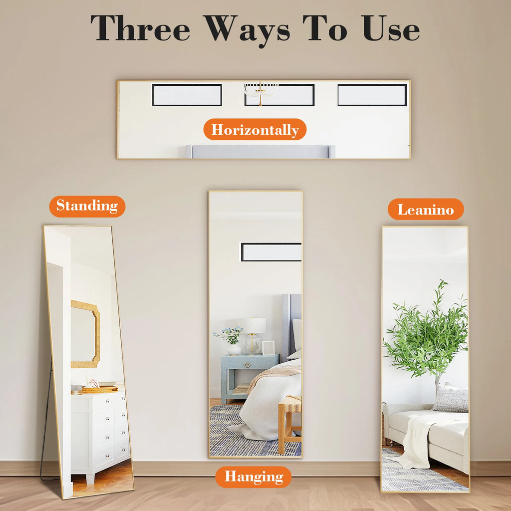 JHK Full Length Mirror with Stand 56"x15" Floor Mirror with Aluminum Alloy Frame Body Wall-Mounted Mirrors For Bedroom Bathroom