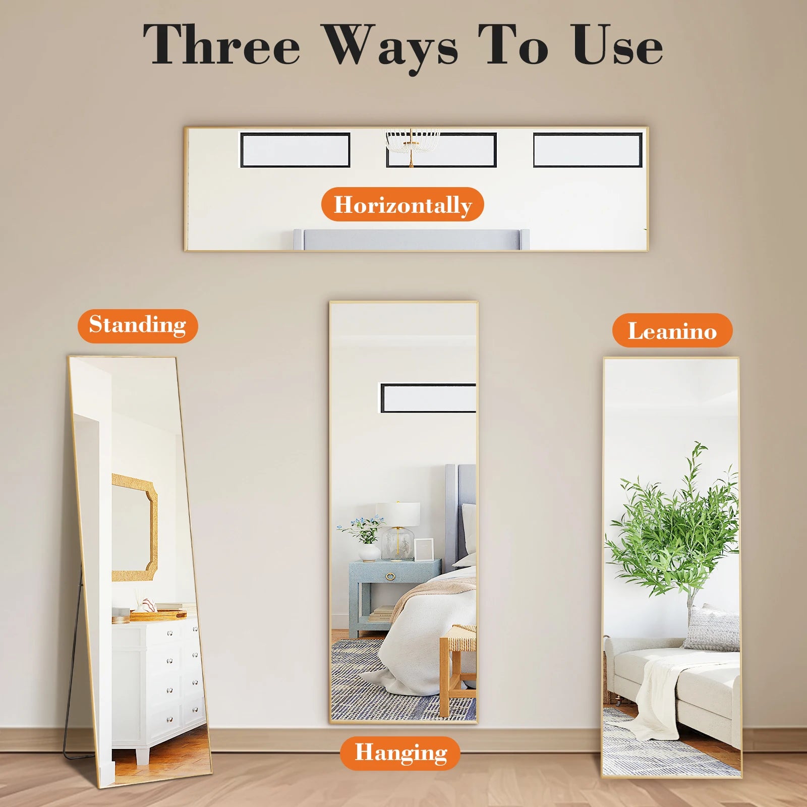 JHK 56"x21" Mirror with Aluminum Alloy Frame Full Length Mirror with Stand Floor Body Wall-Mounted Mirrors For Bedroom Bathroom