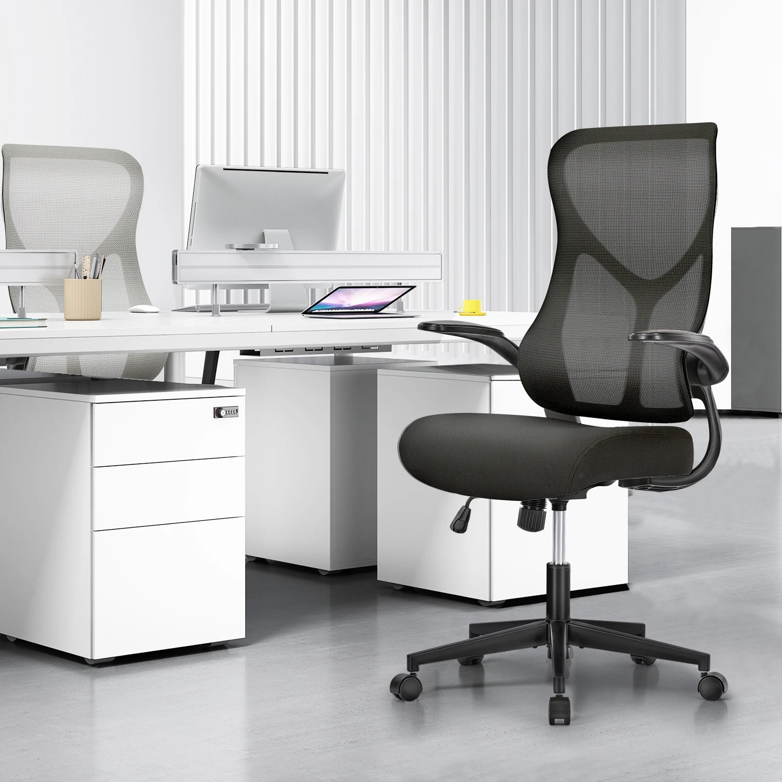JHK Mesh Lumbar Support Office Desk Computer Chair Ergonomic High Back Swivel Rolling Gaming Chairs With Wheels And Flip-up Arms