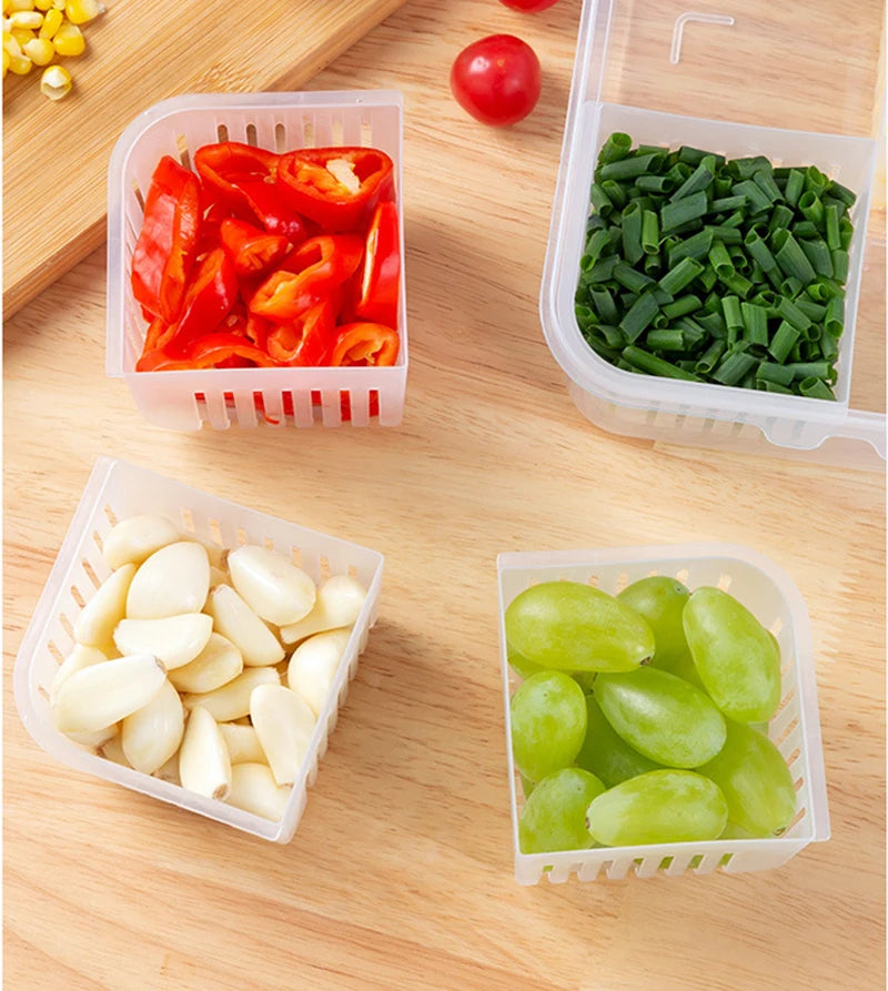 4 Grids Refrigerator Storage Box Food Vegetable Fruit Storage Box Fridge Organizer Drain Basket Meat Onion Ginger Clear Crisper
