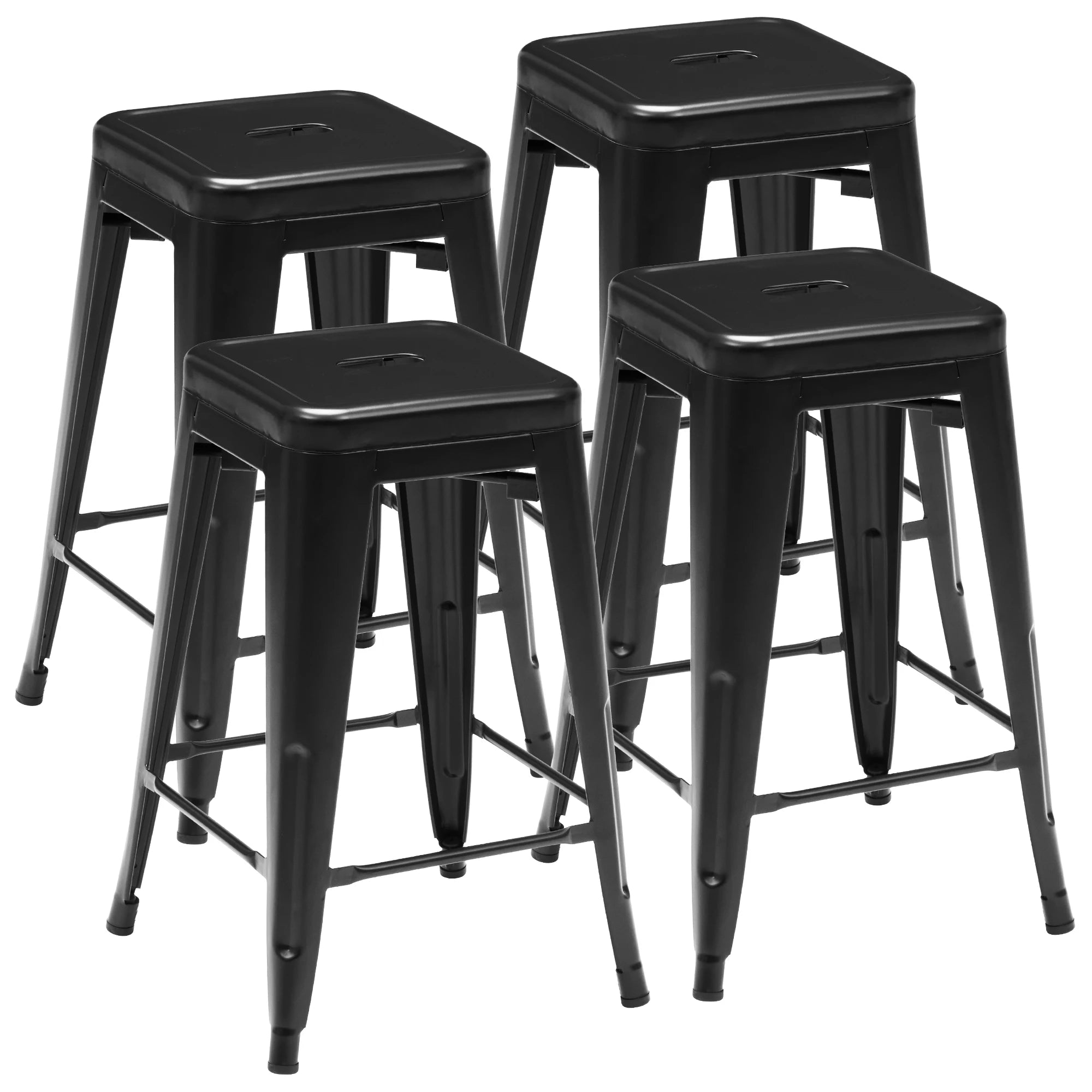 JHK 24 IN Metal Bar Stools Set of 4 Stackable Stools No Assembly Required Backless Counter Height Bar Stools for Kitchen Outdoor