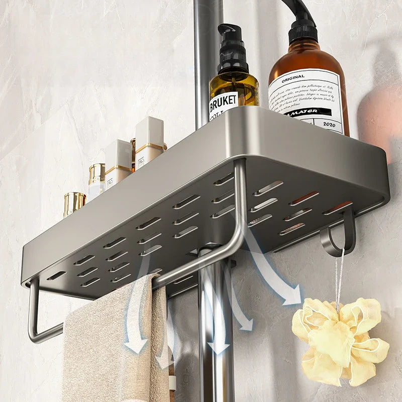 Bathroom Shower Head Holder Wall Mounted No Drilling Required Shampoo Organizer Rack Integrated Design Storage Shelf