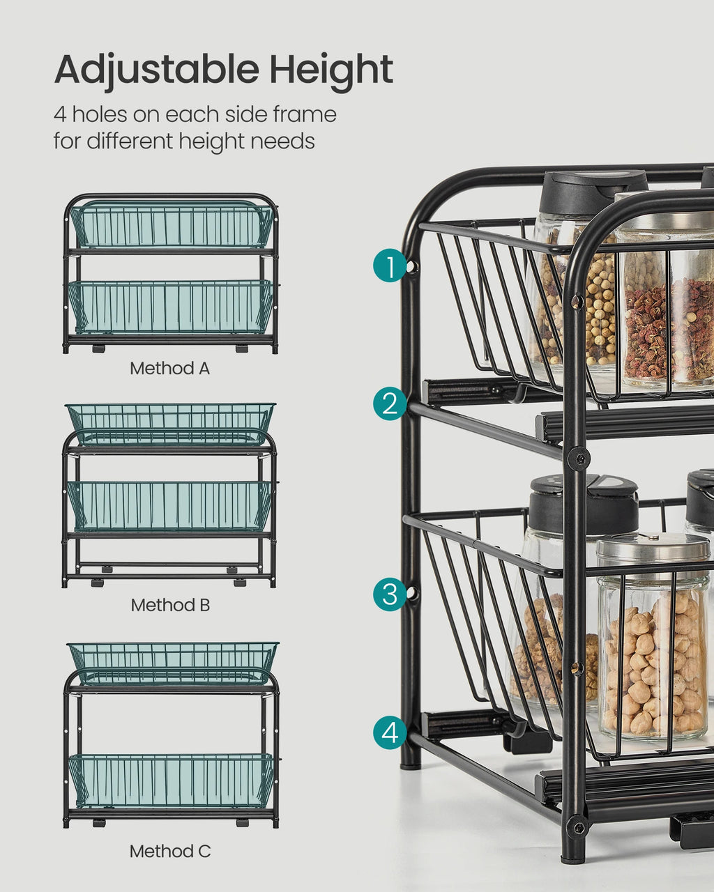 SONGMICS 2-Tier Pull Out Cabinet Organizers, Under Sink Organizer, Bathroom Organizer and Storage, Sliding Basket Drawers, Stack