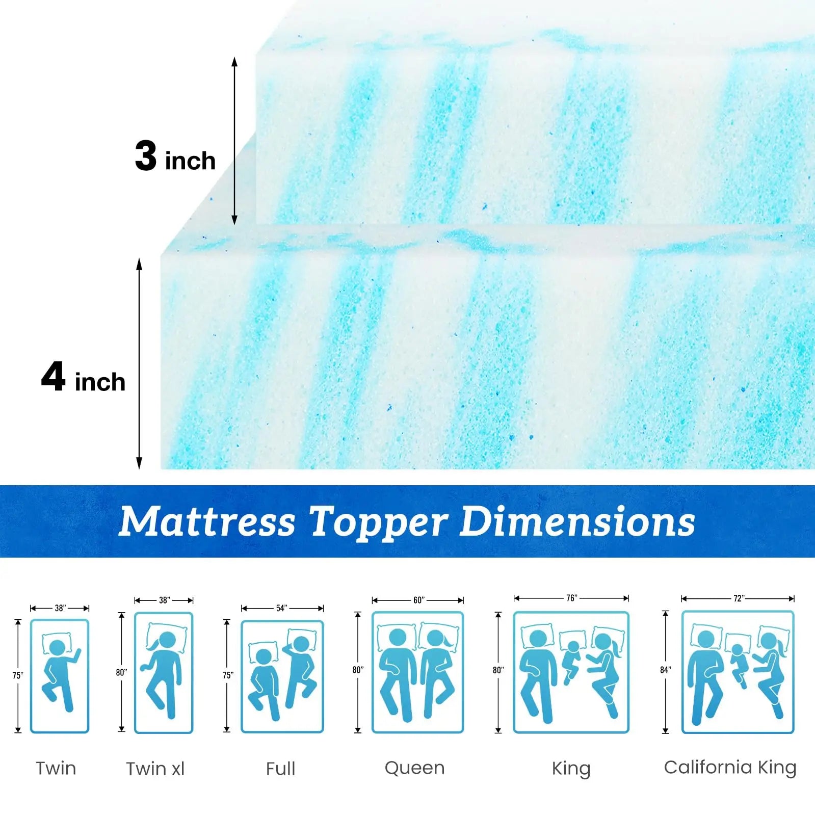 JHK 3 Inch Memory Foam Soft Mattress Topper CertiPUR US Certified Thick Gel Cooling Mattress Soft and Breathable Bed Topper